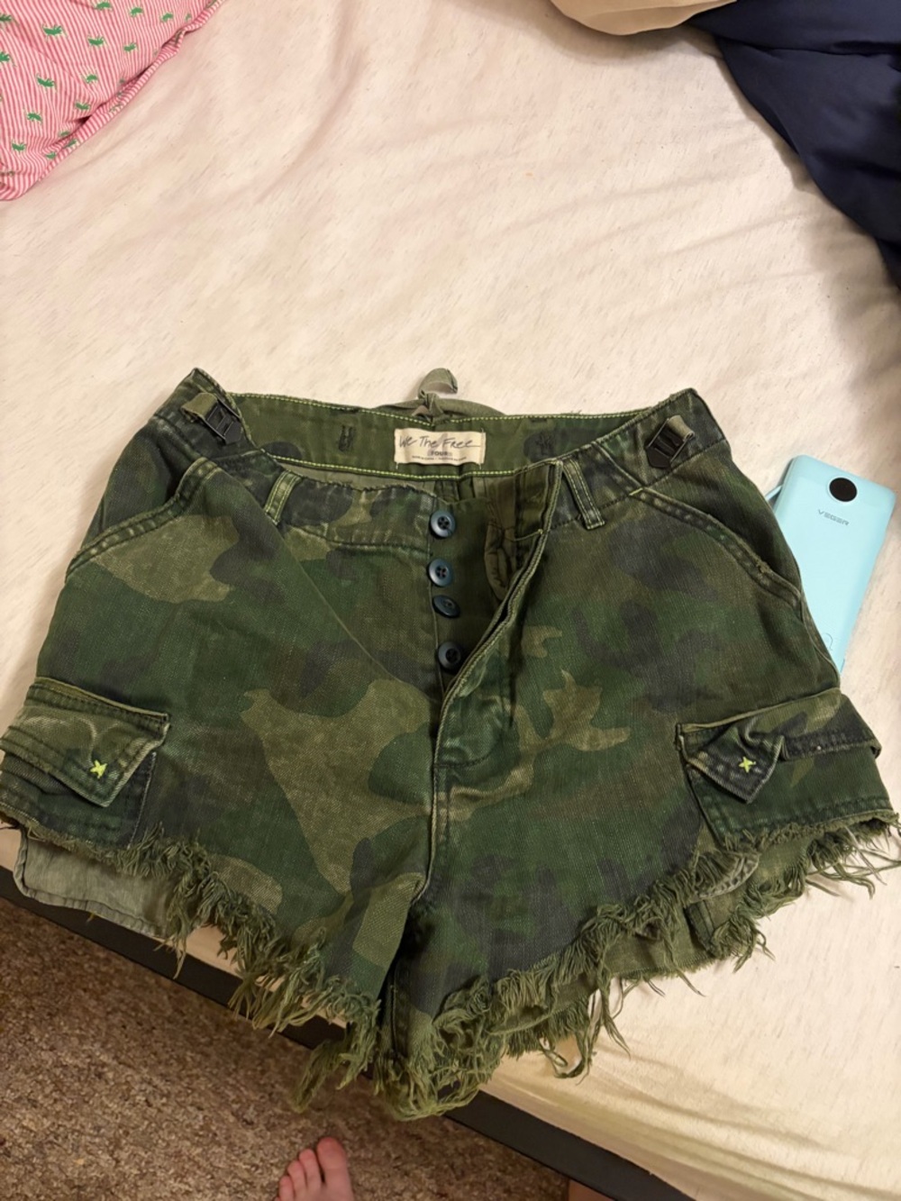 We The Free Olive Green Utility Pants with Contrast Stitching